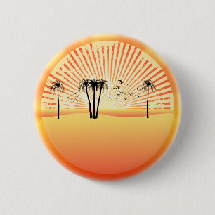 Summer Beach Scene: Vector Drawing 2 Inch Round Button