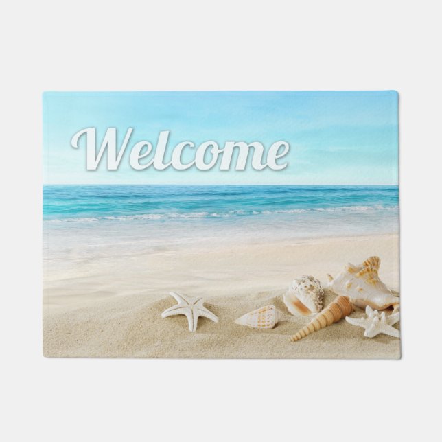 Summer Beach Sea Shell Starfish Welcome Outdoor Doormat (Front)