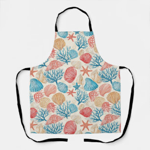Summer Beach Seashell Starfish Blue Red Pattern Apron