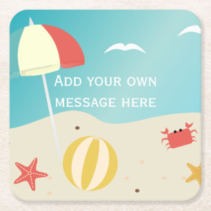 Summer Beach Seaside Holiday Custom Text Square Paper Coaster