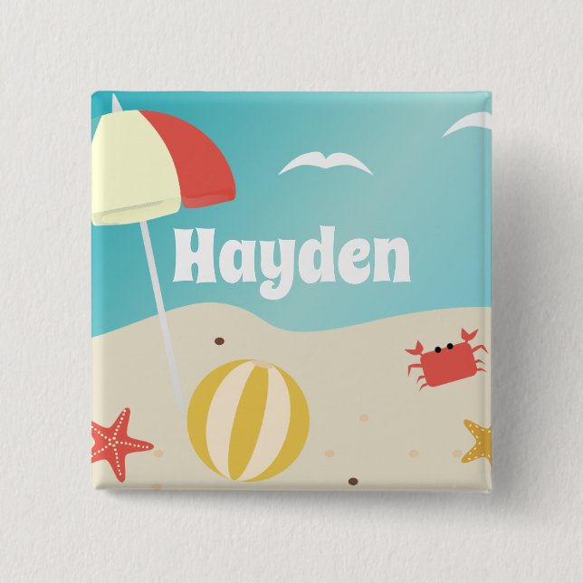 Summer Beach Seaside Holiday Personalised 2 Inch Square Button (Front)
