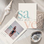 Summer Beach Simple Photo Save The Date<br><div class="desc">These 5" x 7" save the date cards feature a minimalist design in seafoam and blush letters with placeholders on the back for the engaged couple names,  wedding date,  and venue information and your favourite photo!</div>