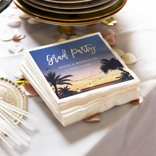 Summer Beach Sunset Palm Tree Graduation Party Napkin