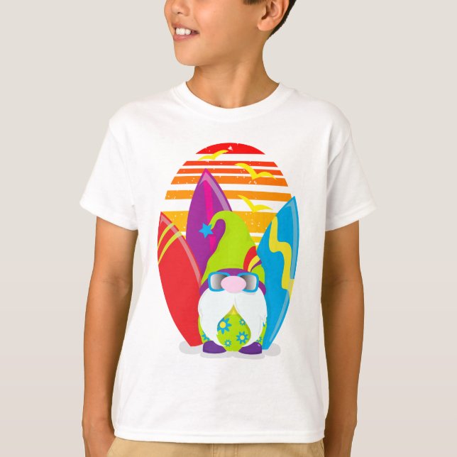 Summer Beach Surfing Gnome T-Shirt (Front)