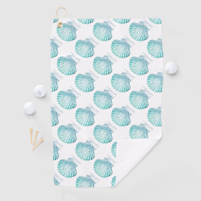 summer beach teal blue watercolor mermaid seashell golf towel (InSitu)