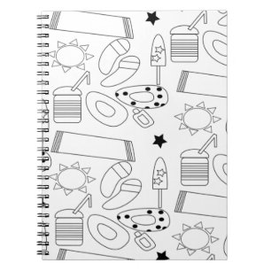 Summer Beach Theme Outlines Pattern Notebook