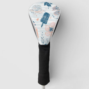 Summer Beach Tropical Blue Coral Striped  Golf Head Cover