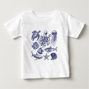  Summer beach turtle Fish Shark Octopus Seashell   Baby T-Shirt