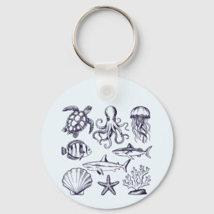  Summer beach turtle Fish Shark Octopus Seashell   Keychain