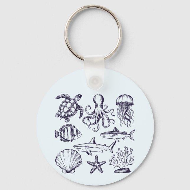  Summer beach turtle Fish Shark Octopus Seashell   Keychain (Front)