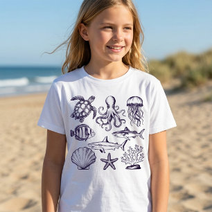 Summer beach turtle Fish Shark Octopus Seashell T-Shirt