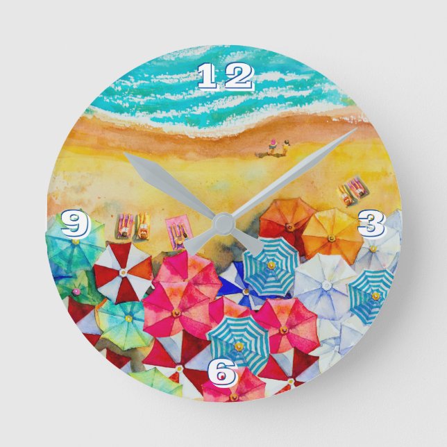 Summer Beach Umbrellas  Round Clock (Front)