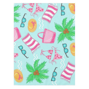 Summer Beach Vacation / Bikini Coastal Blue Tablecloth