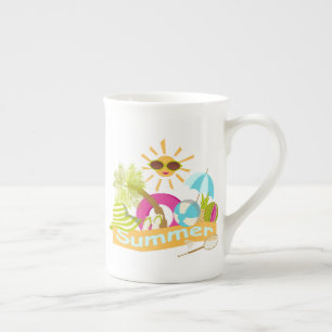 Summer beach vacation smiling sun in sunglasses bone china mug