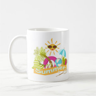 Summer beach vacation smiling sun in sunglasses  coffee mug