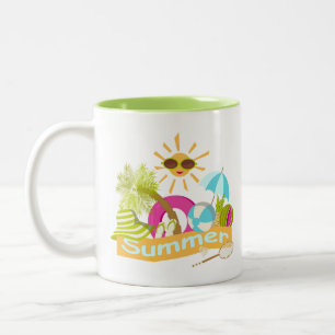 Summer beach vacation smiling sun in sunglasses Two-Tone coffee mug