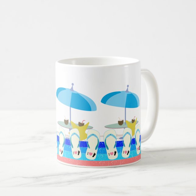 Summer Beach Vibes: Slippers and Umbrella Fun Coffee Mug (Front Right)