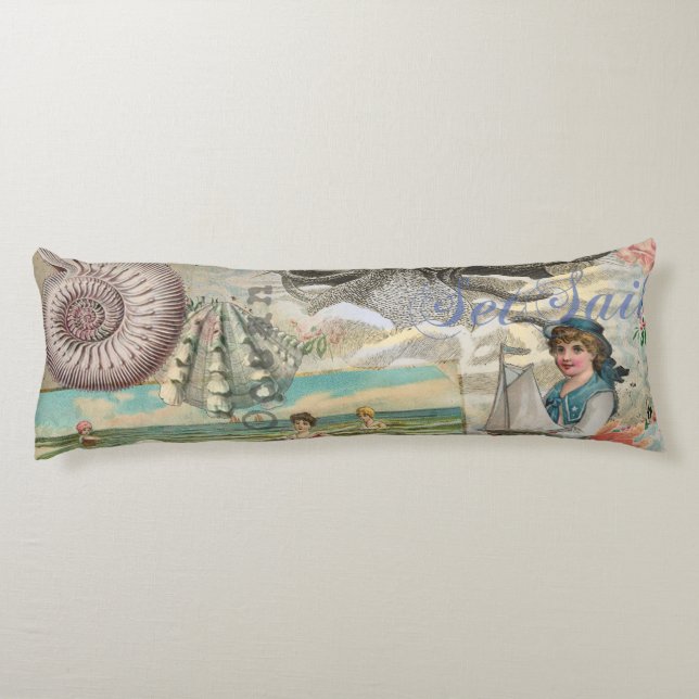 summer beach vintage octopus antique sailing body pillow (Back)