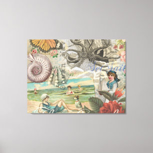 summer beach vintage octopus antique sailing canvas print