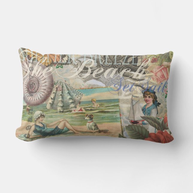 summer beach vintage octopus antique sailing lumbar pillow (Front)
