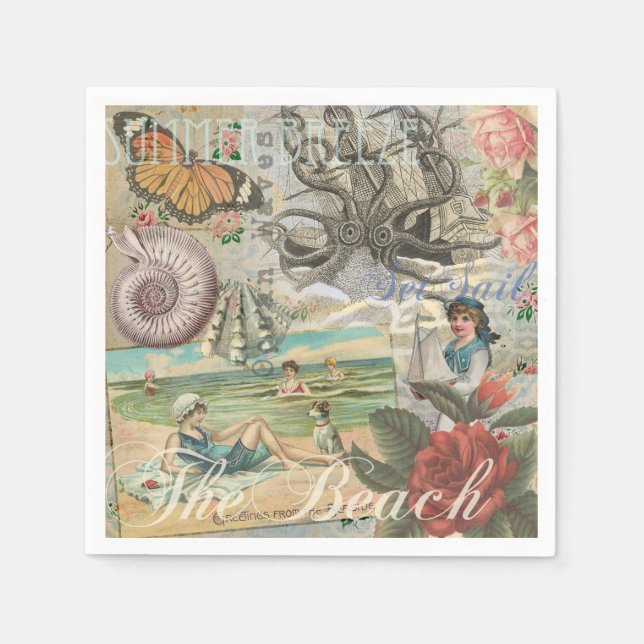 summer beach vintage octopus antique sailing napkin (Front)