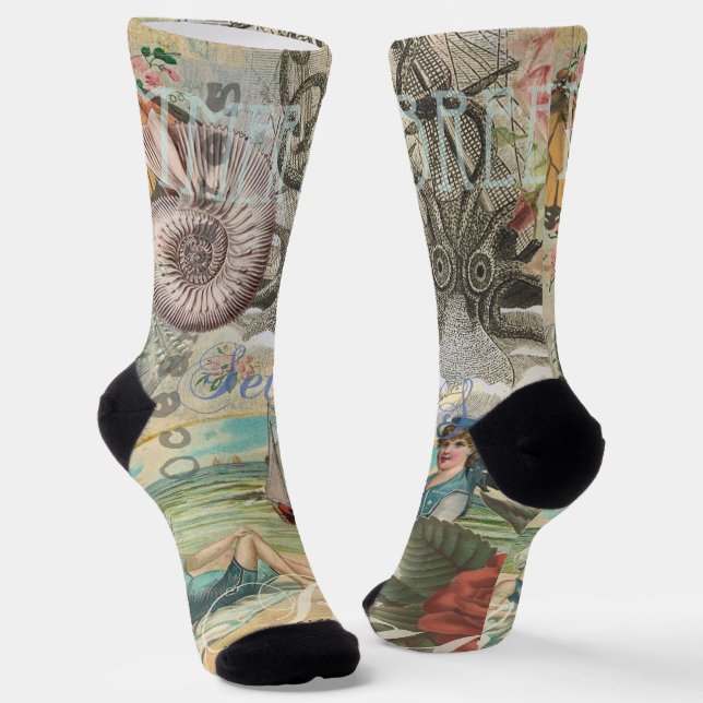 summer beach vintage octopus antique sailing socks (Angled)