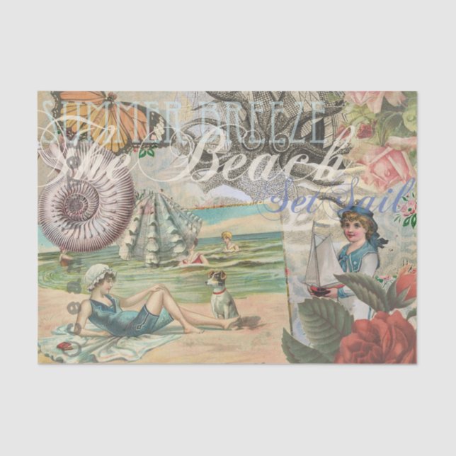 summer beach vintage octopus antique sailing tissue paper (Front)