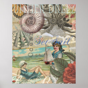 Summer beach vintage retro victorian poster