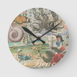 Summer beach vintage retro victorian round clock
