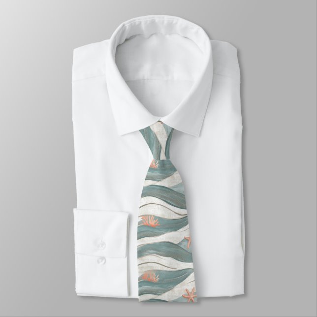 Summer Beach Wave Pattern Tie (Tied)