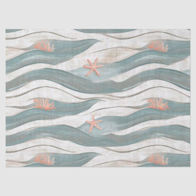 Summer Beach Wave Pattern Tissue Paper (Front)