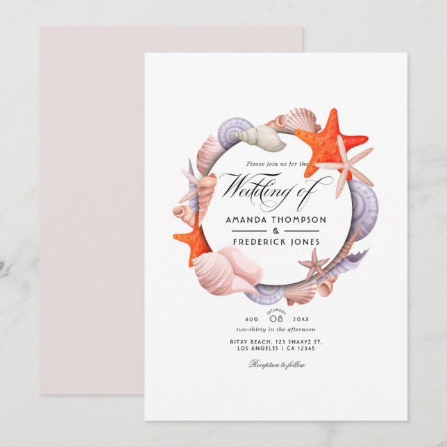 Summer Beach Wedding Invitation (Devant / Derrière)
