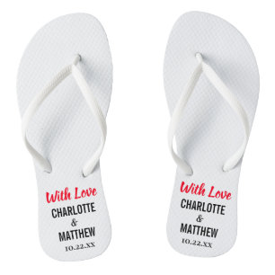 Summer Beach Wedding Modern Typography Flip Flops