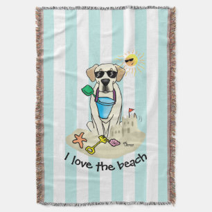 Summer Beach Yellow Lab Labrador Retriever Dog Throw Blanket
