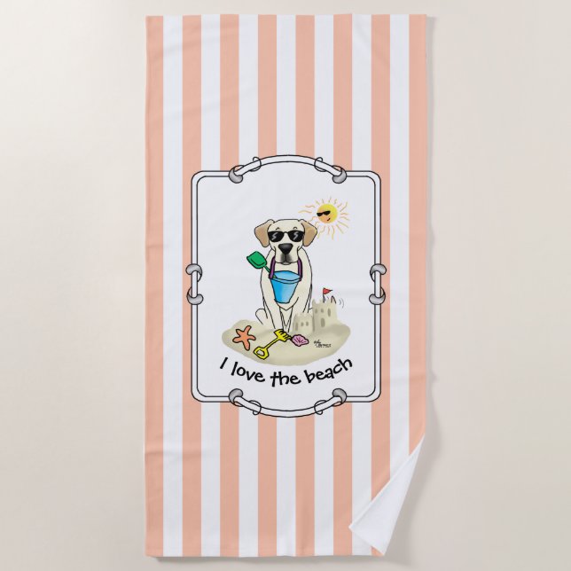 Summer Beach Yellow Lab Labrador Retriever Dog Towel (Front)