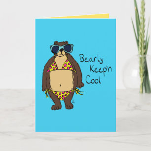 Summer Bear in Bikini on the Beach Greeting Card