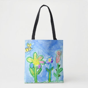Summer Bee and Flowers, Child's Drawing Artwork Tote Bag