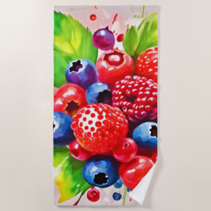 Summer Berry Splash Design Beach Towel