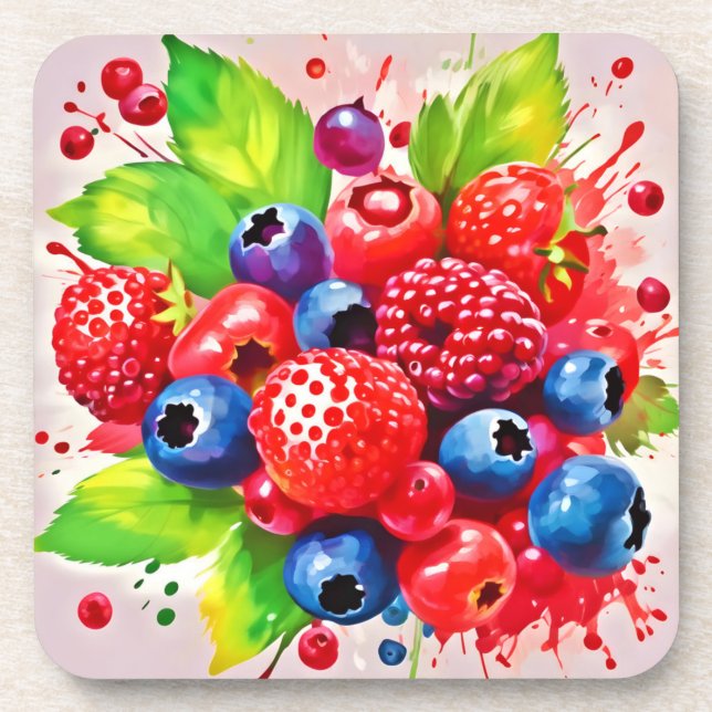 Summer Berry Splash Design Coaster (Front)