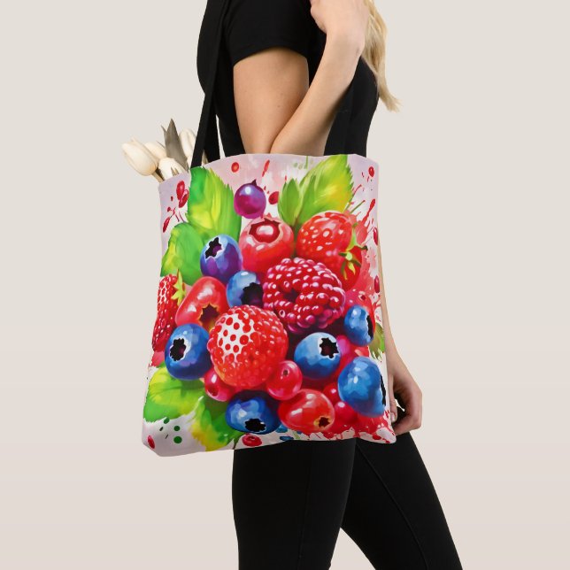 Summer Berry Splash Design Tote Bag (Close Up)
