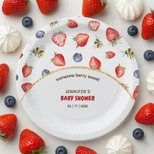 Summer Berry Sweet Watercolor Baby Shower Paper Plate