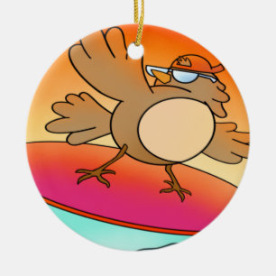 Summer Bird Surfer Ceramic Ornament