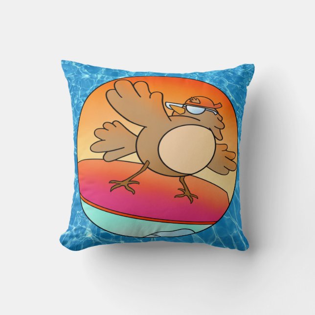 Summer Bird Surfer Cushion (Front)