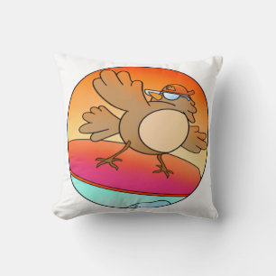 Summer Bird Surfer Throw Pillow