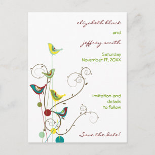 Summer Birds And Swirls Save The Date Postcard