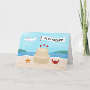 Summer Birthday Beach Sand Castle Cake Card