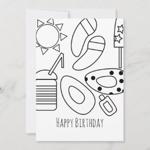 Summer Birthday Black White Card