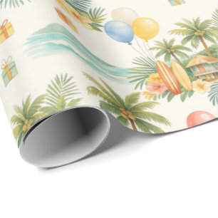 Summer Birthday Palm Trees Vintage Surfboards Wrapping Paper