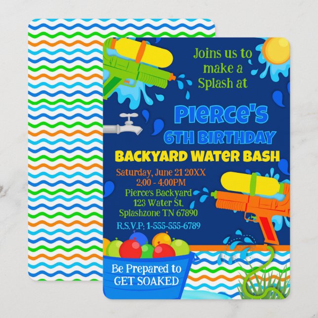 Summer Birthday Party Backyard Water Bash Party Invitation (Front/Back)
