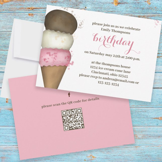 Summer Birthday Party Ice Cream Cone Custom Invitation (Creator Uploaded)